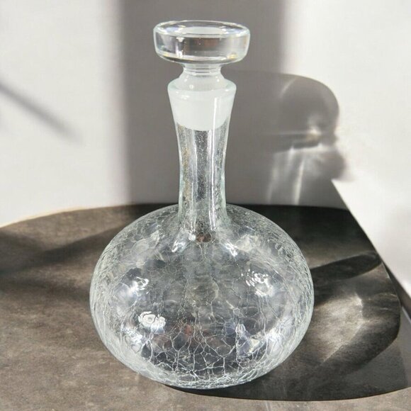 Vintage MCM Blenko Clear Crackle Glass Bottle Decanter  Vintage MCM Blenko Clear Crackle Glass Bottle Decanter Stopper‎ Manganese 365nm